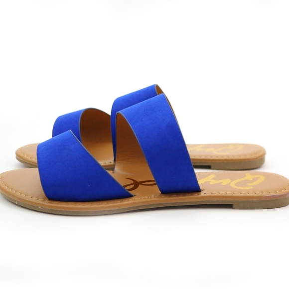 Qupid Athena Cobalt Blue Two Band Sandals NEW! - Picture 6 of 8